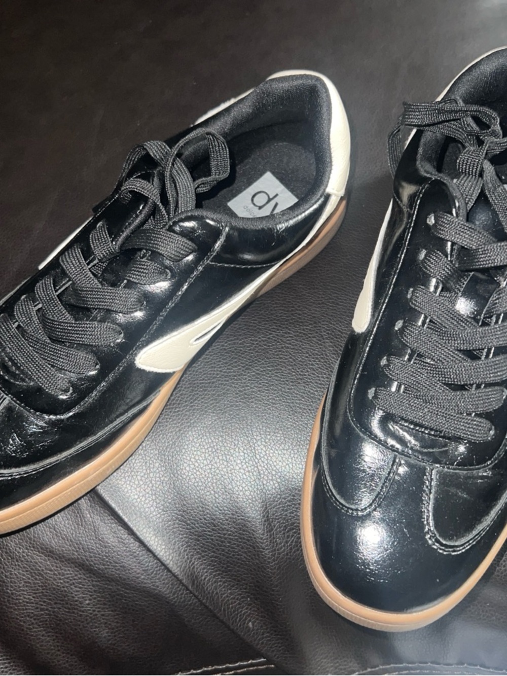 DV by Dolce Vita Black and Cream Leather Sneakers with Gum Sole